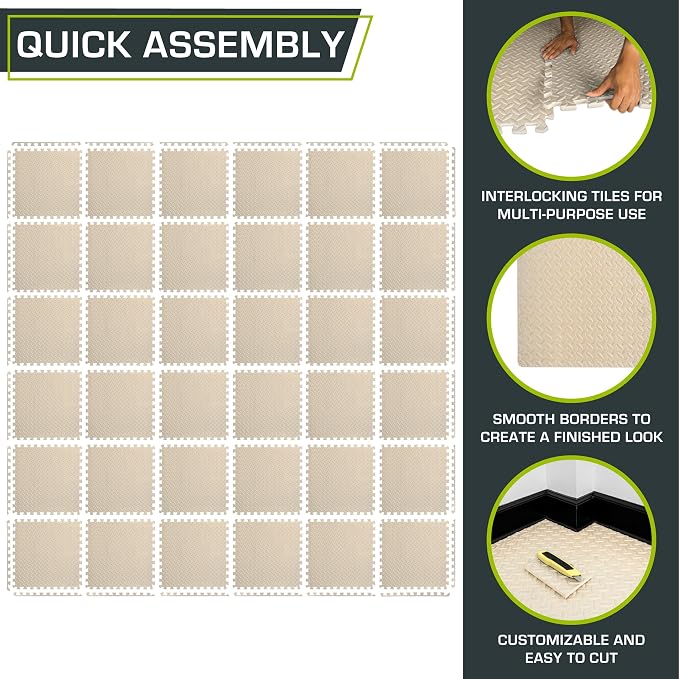 ProsourceFit Exercise Puzzle Mat 1/2-inch, EVA Interlocking Foam Floor Tiles - Image 4