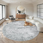 Soalmost 9x9 Grey Round Rug 9ft Living Room Circle Rug Vintage Round Area Rug by Soalmost