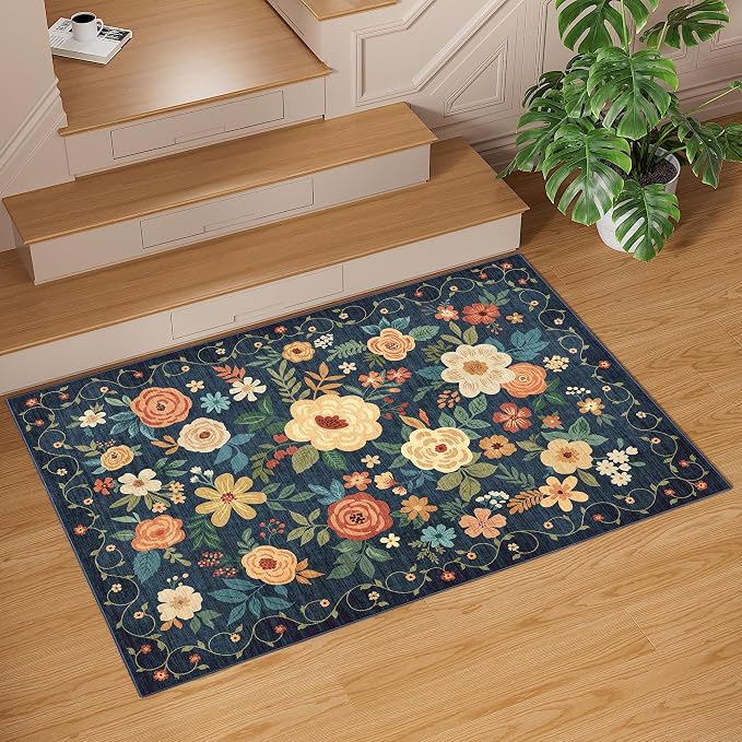 DUKINO 4x6 Area Rug, Lightweight Non Slip Washable Floral Rug, Indoor Low Pile - Image 9