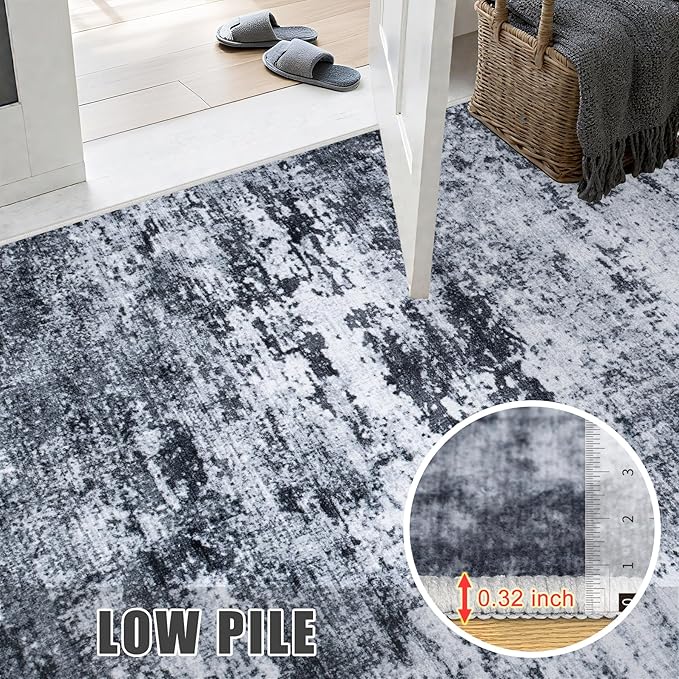 2'x5'Runner Rug Washable Rug: Modern Abstract Soft Thin Runner Rug Black - Image 7