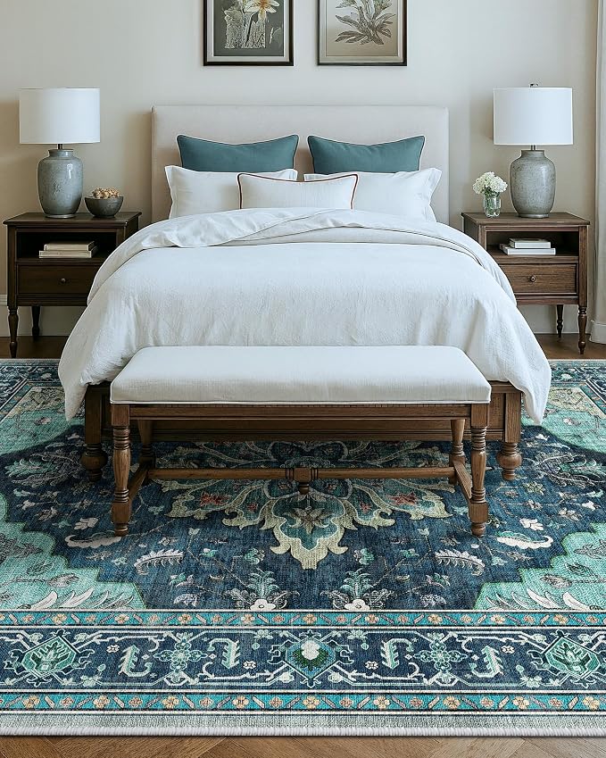 RELEANY Area Rugs Large 9'x12' Washable Non-Slip, Floral Vintage Distress - Image 9