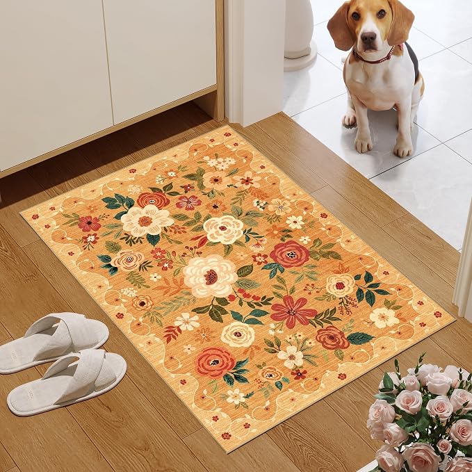 DUKINO 2x3 Rugs for Entryway, Floral Indoor Washable Door Mat, Non Slip Boho - Image 3