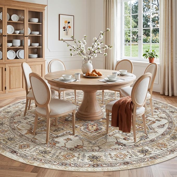 Madane Washable 8ft Circle Round Rug, 8x8 Circular Rugs Non-Slip Vintage Area - Image 3