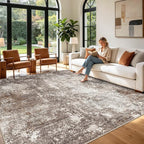 12x12 Square Living Room Rug – Modern Abstract Neutral Extra Large Washable - Image 3