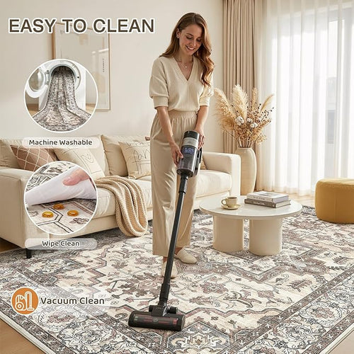 10x12 Area Rugs Living Room: Washable Vintage Rug Large Non-Slip Stain - Image 2