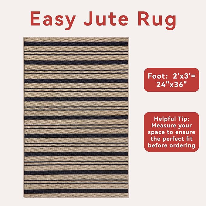 Tangsoo Stripe Easy Jute Rug, Ultra Thin 2x3 Outdoor Rug - Image 5