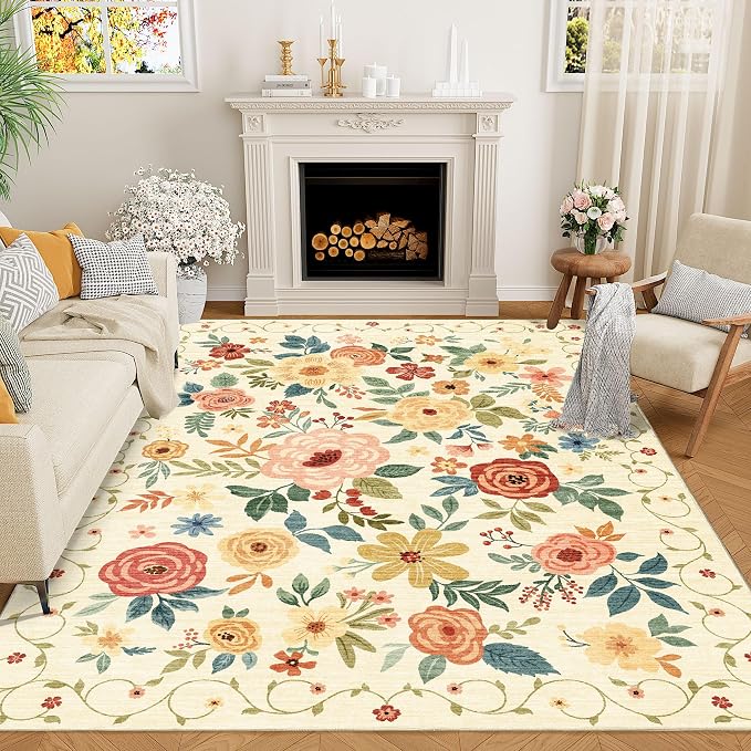 DUKINO 9x12 Area Rug, Floral Rugs by DUKINO