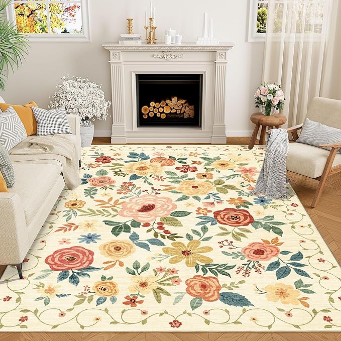 DUKINO 6x9 Area Rug, Floral Rugs by DUKINO