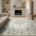 9x12 Neutral Area Rug Green Vintage Living Room Bedroom Washable Carpet - Image 3