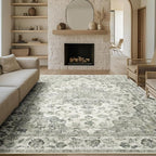 6x9 Washable Neutral Area Rug Green Vintage Living Room Bedroom Carpet Non-Slip - Image 3