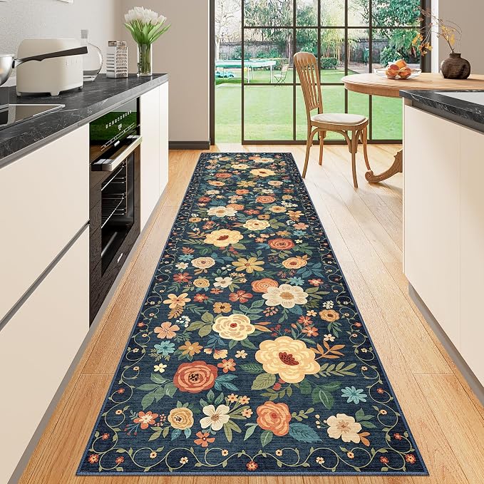DUKINO Runner Rug for Hallway, 2.6x10 Washable Floral Long Kitchen Rug by DUKINO