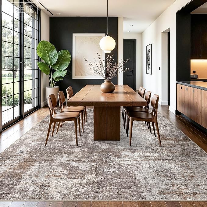 Large Washable Living Room Rug 10x14 – Modern Neutral Abstract Area Rug - Image 4