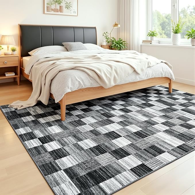 Terrug Black and White Checkered Rug - Image 3