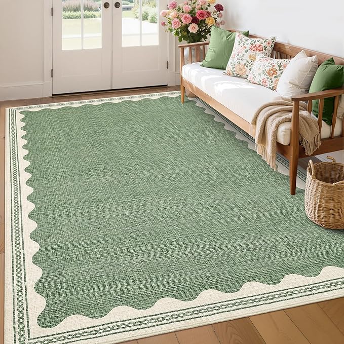 GarveeHome Scalloped Sage Green Washable Rugs 10x13 Rug - Image 2