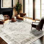 CHAMPLANT Washable Area Rug 10'x14' Floral Khaki Boho Design Non-Shedding Easy by CHAMPLANT