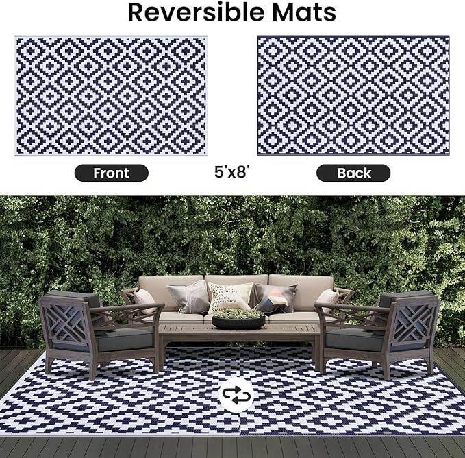 Smiry Waterproof Outdoor Rug 5x8 ft, Reversible Plastic Straw Patio Camping Rugs - Image 3