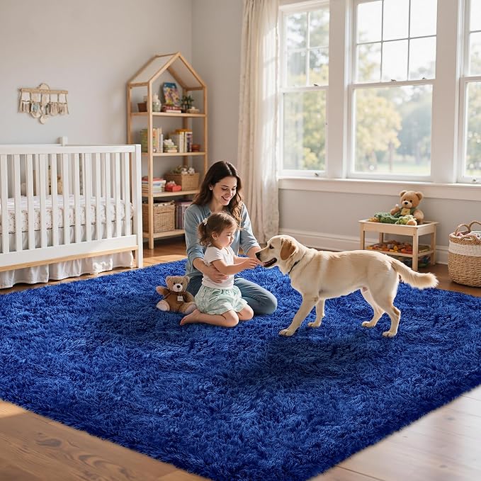6x9 Area Rug for Living Room:Ultra Soft Fluffy Shag Navy Blue Rugs, Large Fuzzy - Image 8