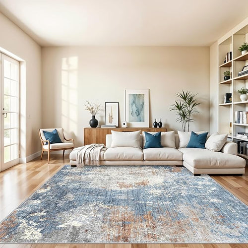 10x10 ft Square Living Room Rug – Washable Modern Abstract Area Rug by BYYVOORugsforYourHome