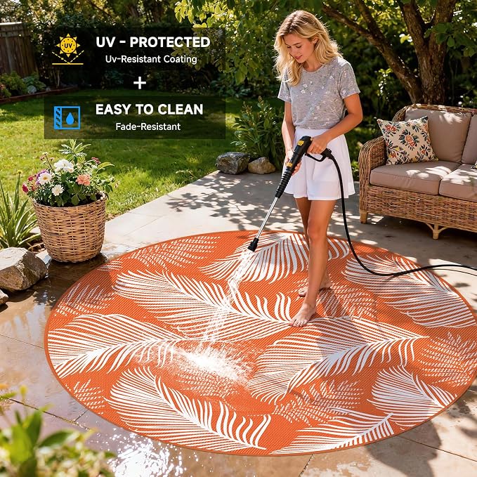 Pauwer Waterproof Outdoor Rug 8ft, Reversible Plastic Straw Patio Camping Rug - Image 4