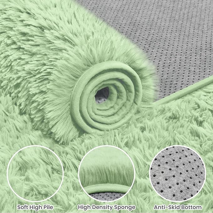 5x7 Area Rugs for Living Room Rug: Soft Fluffy Shag Mint Green Rugs for Bedroom - Image 6