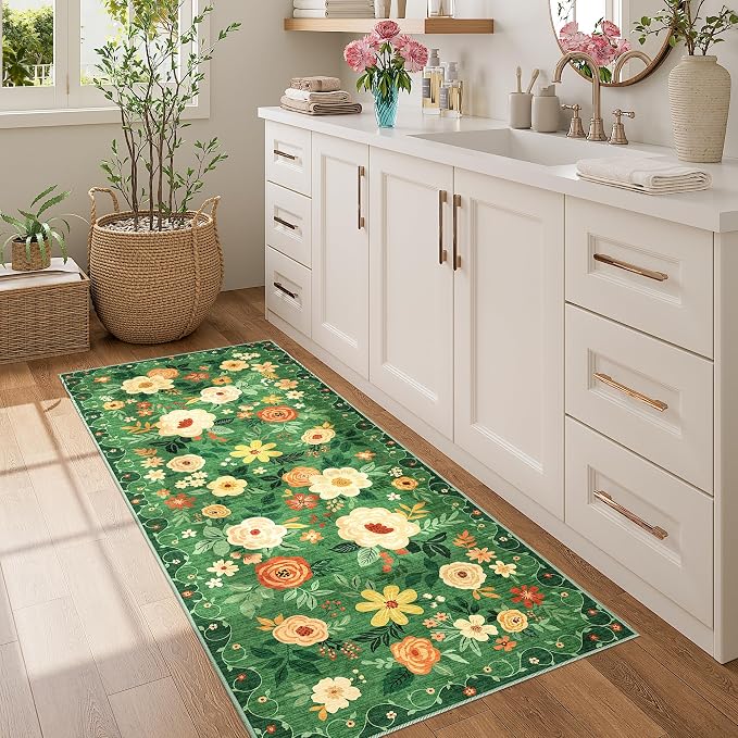 DUKINO 2x5 Runner Rug for Hallway, Washable Kitchen Floral Runner Rug - Image 3