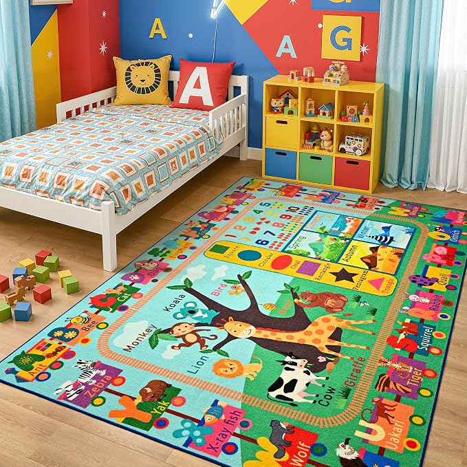 Maxsoft Kids Rug for Playroom, Educational 5x7 Play Mat for Classroom, Washable - Image 5