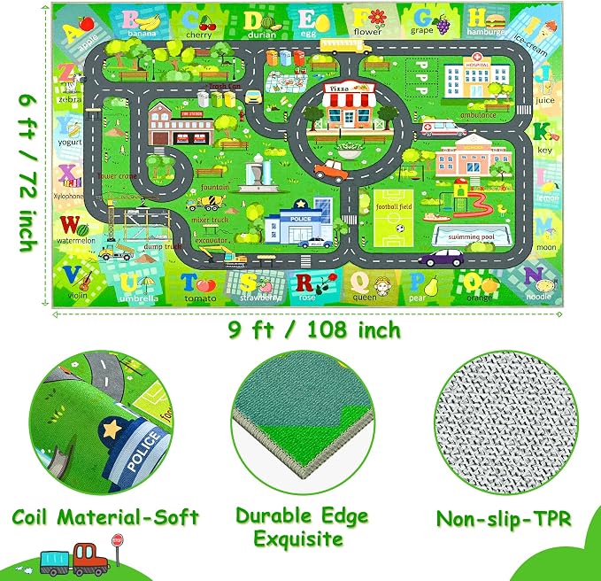 Chicrug 6x9 Car Road Area Rug for Kids Playroom Bedroom, Non Slip Low Pile - Image 3