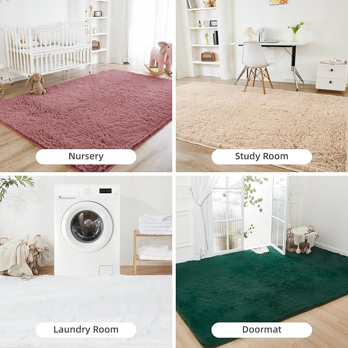 Litanika 8x10 Shag Area Rug for Living Room Bedroom, Pea Pink High Pile Ultra - Image 7
