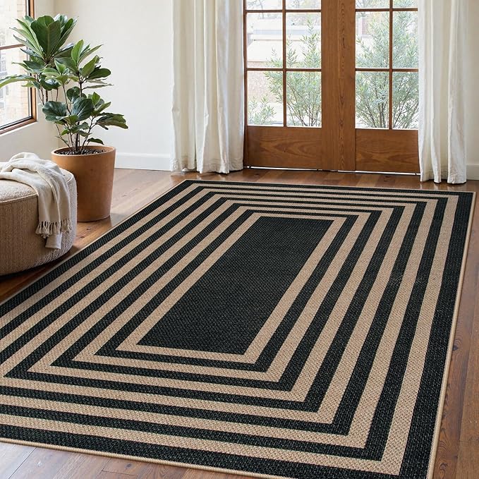 Lahome Enfys Modern Geometric Easy Jute Outdoor Rug, 5x7 Patio Living Room Rug by Lahome