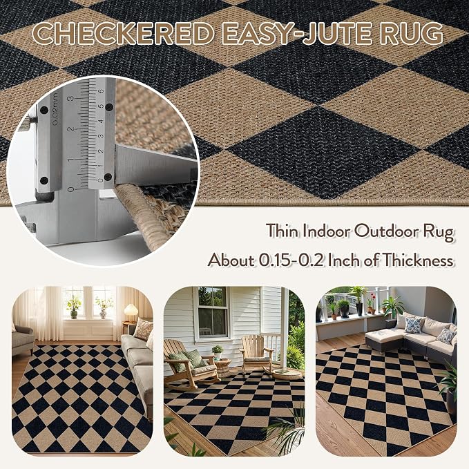 Lahome Colette Checkered Easy Jute Outdoor Rug, 5x7 Area Rugs - Image 4