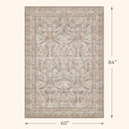 Moss Green 5x7 Washable Living Room Rug, Vintage Farmhouse Dining Room Rugs - Image 2
