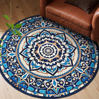 jinchan Mandala Round Rug 5ft Blue Boho Washable Rug Moroccan 5' Round Modern - Image 2