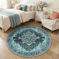 RELEANY Area Rugs Round 4ft Washable Non-Slip, Floral Vintage Distress by RELEANY
