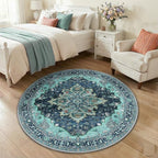 RELEANY Area Rugs Round 4ft Washable Non-Slip, Floral Vintage Distress by RELEANY