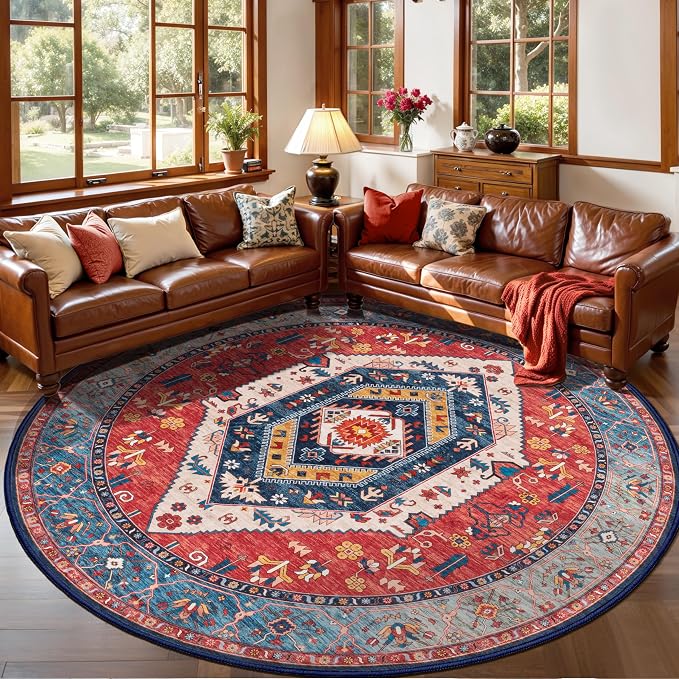 SERISSA Boho Round Area Rug, 6ft Washable Non-Slip Circle Rug, Ultra Soft by SERISSAHomeDecorCollection