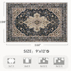 Area Rugs 9x12 Vintage Rug: Large Washable Living Room Rug Retro Medallion - Image 2