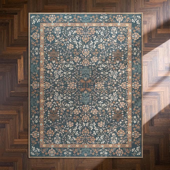 jinchan Zenith Floral 5x7 Area Rug Soft Low-Pile Living Room Rug Machine - Image 8