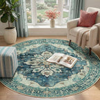 RELEANY Area Rugs Round 4ft Washable Non-Slip, Floral Vintage Distress - Image 2