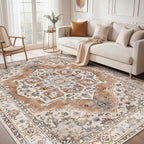 8x10 Washable Area Rug: Vintage Neutral Soft Non Slip Thin Large Floor Carpet by MICGEEK