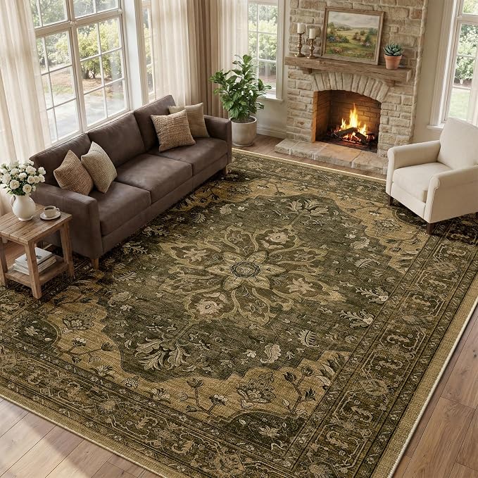 RELEANY Area Rugs Large 9'x12' Washable Non-Slip, Floral Vintage Distress - Image 3