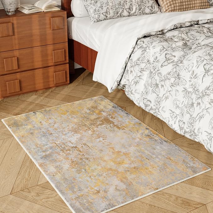 Entryway Rug 2x3 Beige Gold Door Mat Indoor Entrance 24x36, Washable Small - Image 3