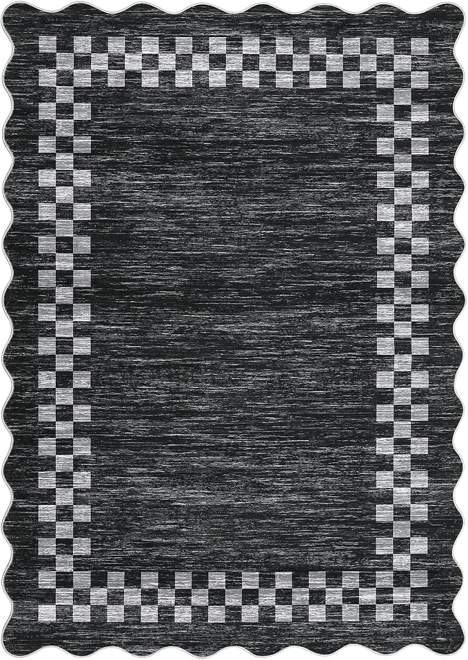 Small Area Rug 2x3 Modern Checkered Entry Rug Solid Color Scalloped Kitchen - Image 2