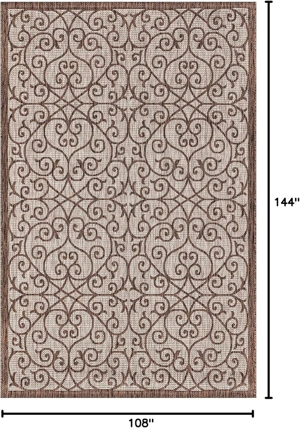 JONATHAN Y Vintage Filigree Indoor Outdoor Area Rug 9X12 Taupe/Espresso - Image 2