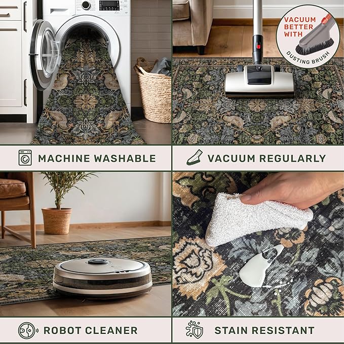 Hazo Haus Washable Dark Vintage Floral Rugs - Image 5