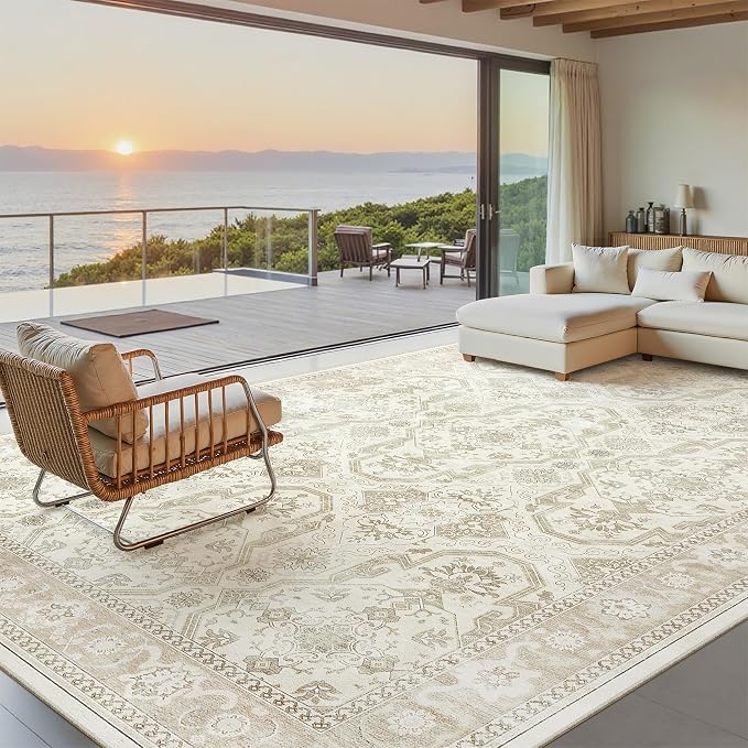 Soalmost 7x10 Area Rug for Living Room Washable Abstract Vintage Soft Thin - Image 2
