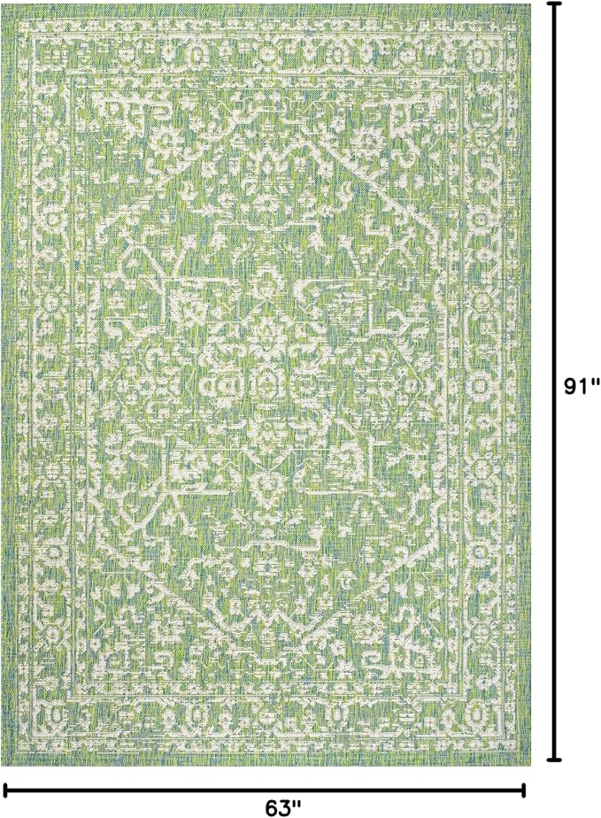 JONATHAN Y Boho Medallion Indoor Outdoor Area Rug 5X8 Cream/Green, Malta - Image 2