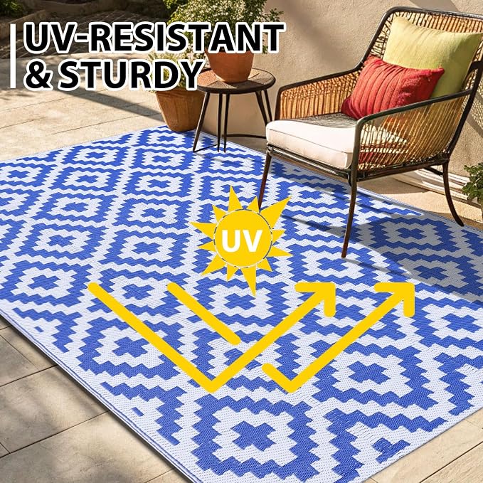 Smiry Waterproof Outdoor Rug 9x12 ft, Reversible Plastic Straw Patio Camping - Image 4