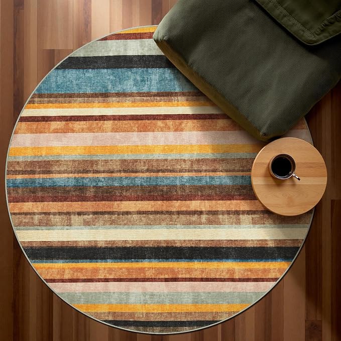 jinchan Round Rug 5ft Area Rug Modern Striped Rug Washable Rug Soft Large - Image 8