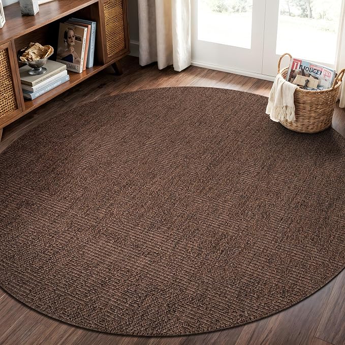 CAMILSON Easy Jute Round Rug 4ft Indoor Outdoor Brown Color Fiber Area Rugs by CAMILSONIndoorOutdoorAreaRugs
