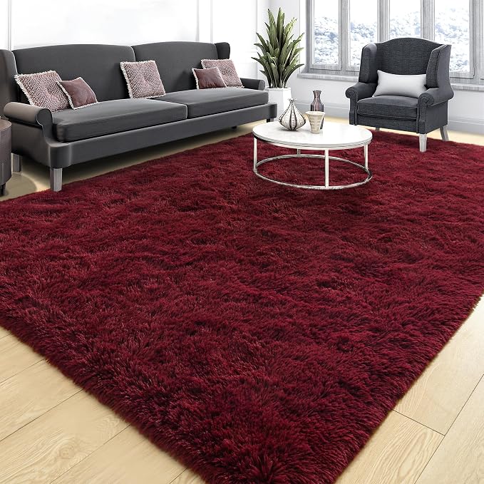 Tepook Fluffy Burgundy Rugs for Living Room, 6x9 Dark Red Area Rug for Bedroom - Image 3
